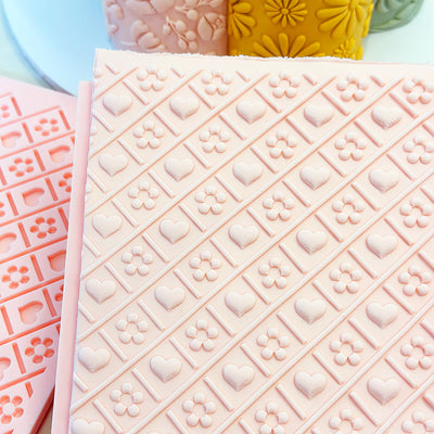 Fondant Pattern Plate-  Gingham Hearts and blossoms