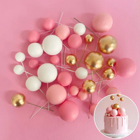 Pink and Gold Deco Ball Toppers- 32pce