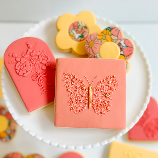 Raised Cookie Embosser Floral Butterfly somethingforcake