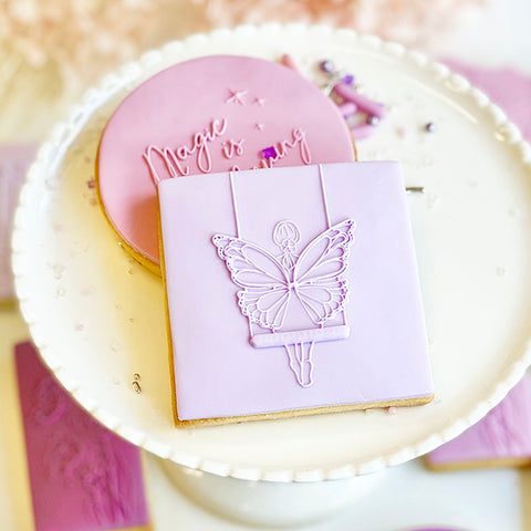 Raised Cookie Embosser - Fairy Sitting on Swing