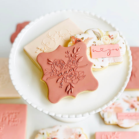 Raised Cookie Embosser - Floral Spray with mum