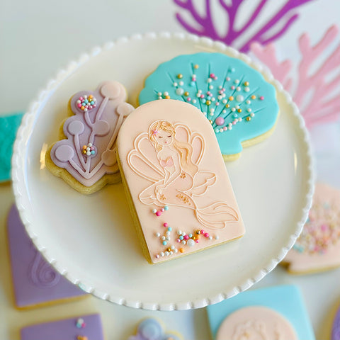 Raised Cookie Embosser - Mermaid and Clam