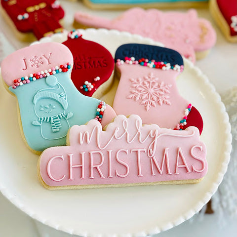 Raised Cookie Embosser and Cutter Set - Merry Christmas