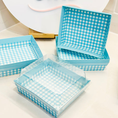 Cookie /Dessert Box with Clear Lid -  Blue Gingham