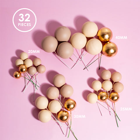 Champagne Deco Ball Toppers- 32 pieces
