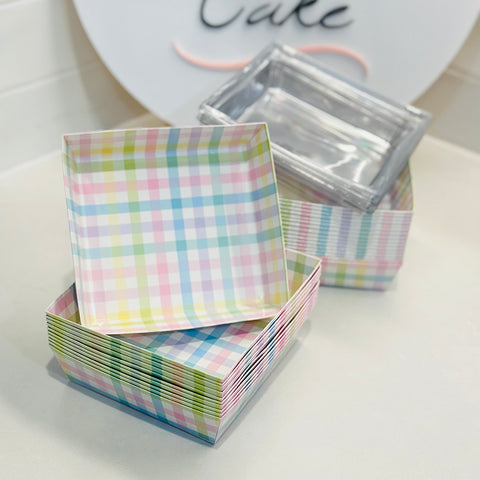 Cookie /Dessert Box with Clear Lid - Pastel Gingham