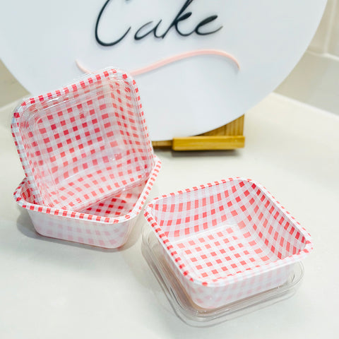 Cookie /Dessert Box with Clear Lid - Coral Gingham