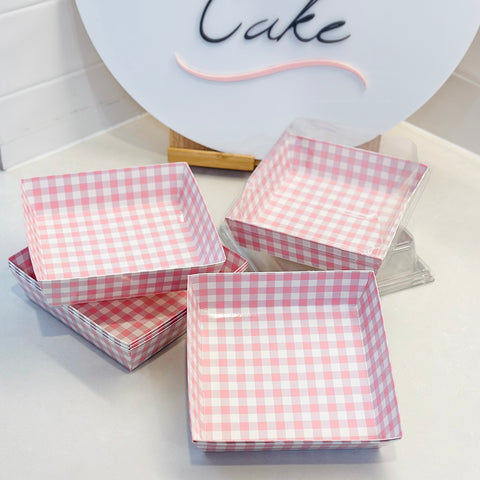 Cookie /Dessert Box with Clear Lid -  Pink and Mauve Gingham