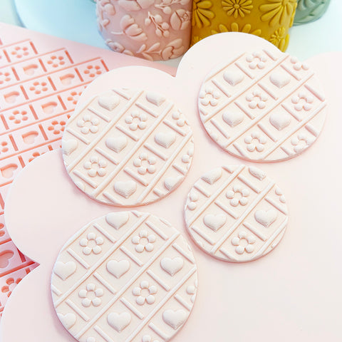 Pattern Plate-  Gingham Hearts and blossoms