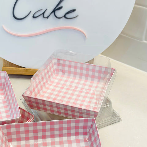 Cookie /Dessert Box with Clear Lid -  Pink and Mauve Gingham