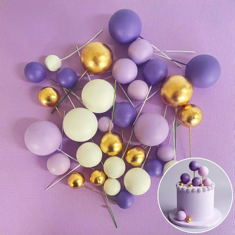 Purple and Gold Deco Ball Toppers- 32pce