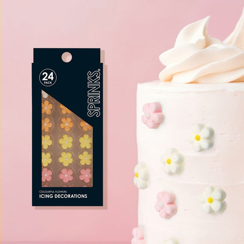 Colour Flower Sugar Decorations- 24 pack