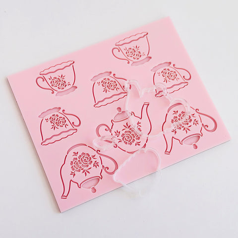 Pattern Shape Plate Kit-  Mini Tea Pot and Tea Cup