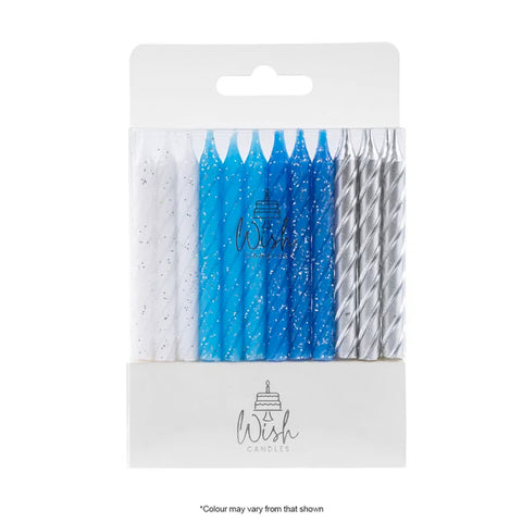 Wish Spiral Blue and Silver Candles - 24 Pack