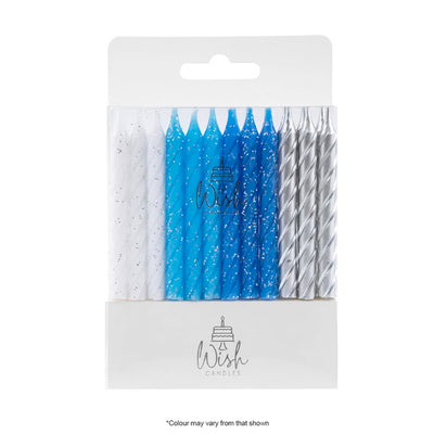 Wish Spiral Blue and Silver Candles - 24 Pack