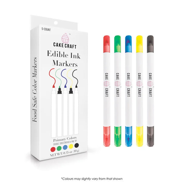 Edible Markers in Primary Colors - 5 High Quality Double Tip Edible Markers