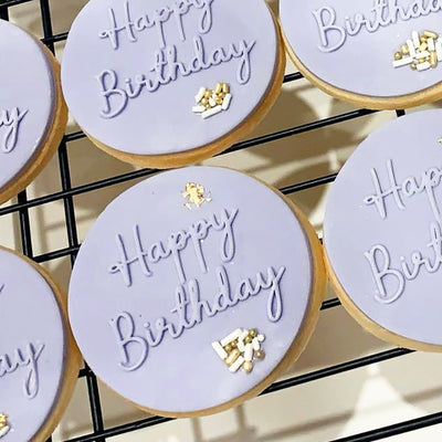 Reverse Cookie Embosser - Happy Birthday Script