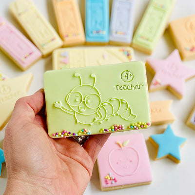 Reverse Cookie Embosser -  Happy Bookworm