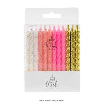 Wish Spiral Pink & Gold Candles - 24 Pack